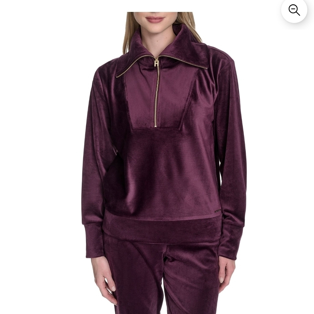 Halston Heritage Plush Pullover in Plum with Gold Logo